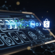 Dynamic digital art showing fast and secure transfer of funds from a generic online casino interface to a glowing ShopeePay e-wallet icon, symbolizing quick withdrawals in Malaysia.