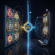 Dynamic visual comparing solo slot play with team-based guild play, showing multiple interconnected slot interfaces contributing to a large, glowing collective bonus, highlighting superior win potential.