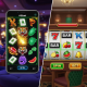 A visual comparison of two online slot game interfaces: one side showing a modern, cinematic 3D slot with vibrant Asian-themed graphics and mobile-first design (PGSoft style), and the other side displaying a classic slot with clear 2D symbols and traditional paylines (Apollo style), set against a luxurious online casino backdrop.